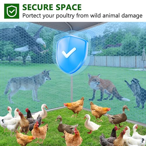 Large Metal Chicken Coop, Chicken Runs with Waterproof Cover, Walk in Poultry Cage for Yard with Hen House, Duck Coop and Rabbit Run(8.96'Wx18.9'Lx6.4'H) - color: Spire Roof, size: 3 units
