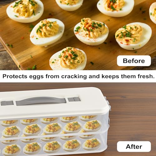 BSTKEY Deviled Egg Containers with Lid, 3 Layer Deviled Egg Platter Carrier Trays for 36 Eggs, Fridge Stackable Portable Egg Holder with Handle for Home Kitchen Party Easter Picnic - size: 3 Layer