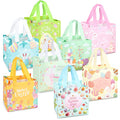 8PCS Happy Easter Egg Hunt Bags Easter Bunny Carrot Chick Egg Gift Bags with Handles, Easter Treat Bags, Easter Party Supplies , 8.3×7.9×5.9inch - color: Orange Pink Blue Green