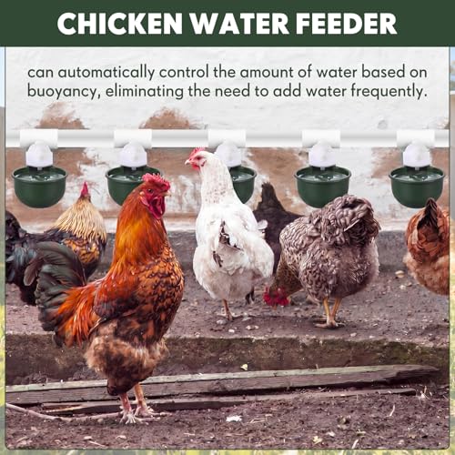 LemonRoad 30 Set Automatic Chicken Waterer Cup with 1/2" PVC Tee Fitting Chicken Drinking Bowl, Poultry Drinker Mounting Hole Opener,Water Dispenser Feeder for Duck, Goose, Pigeon(Military Green) - color: Military Green