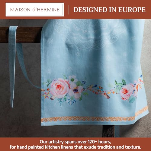 Maison d' Hermine Aprons for women with Pocket 100% Cotton (27.50"x31.50") | Adjustable Neck Strap & long ties Apron Men Chef Wedding Cooking Gardening Server Maid - color: 028 - Ibiza - Blue