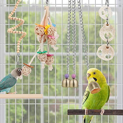 For Parakeet, Conure, Cockatiel, Love Birds, Parrots - Bird Cage Hammock with Ladder, Hanging Bell Swing, Chewing Toy