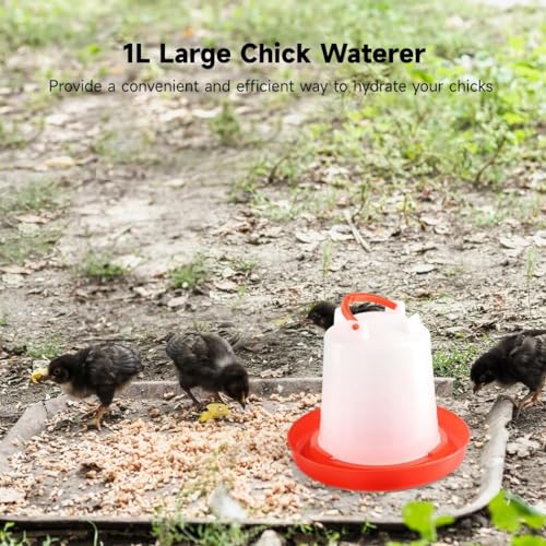 4-Pack Chick Waterer, 1L Poultry Water Feeder, Poultry Drinker with Handle, Chicken Water Dispenser，Chicken coop Water Feeder for Chickens, Turkeys, Ducks and More
