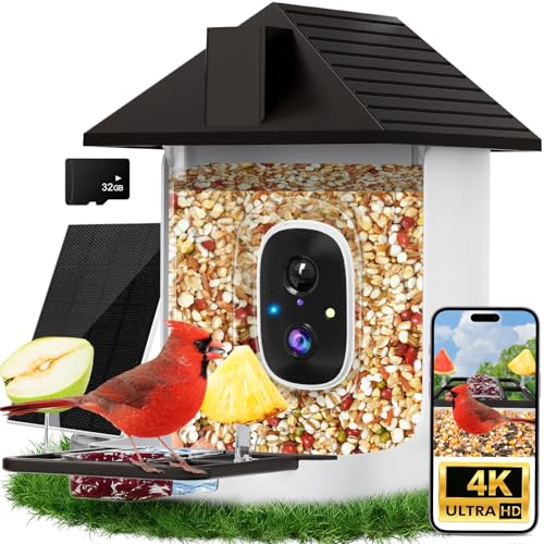 Smart Bird Feeder with Camera,5200mAh Battery with Solar Panel, 4K Native Resolution Live View, AI Species Identification, Auto Capture & Instant Arrival Alert, Ideal Gift for Bird Lovers (Dark Grey) - color: Dark Grey