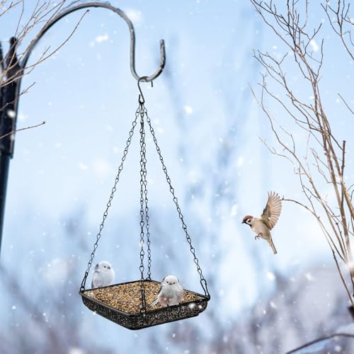 Hanging Bird Feeder Tray Metal Mesh Platform Seed Feeder with Durable Chains for Outdoors Garden Great for Attracting Birds (1 Pack) - size: 6.9"*6.9"-1pack