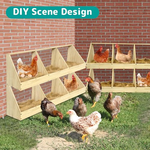 Chicken Nesting Boxes, 6 Compartment Wooden Chicken Laying Boxes, Nesting Boxes for Chickens, Hens, Ducks, Poultry Nest Box for Laying Eggs, Includes 6 Fake Eggs