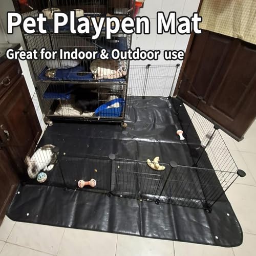 Guinea Pig Cage Liner, 59"x39" Playpen Mat, Waterproof Washable Tarp, Black | 59 x 39 in black waterproof pet mat protects floors and works as a washable, reusable liner for cages and playpens. - size: 59x39in