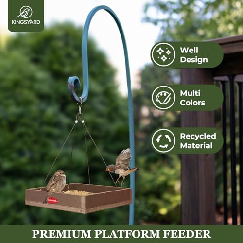 Kingsyard Platform Bird Feeder for Outdoors, Hanging Tray, 2 Pack | Recycled Poly Lumber, Weatherproof, 11x11 Tray, Holds up to 3 lbs Seeds or Mealworms, Easy Clean & Refill, Brown - color: Brown