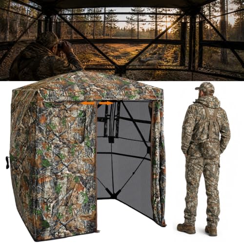Hunting Blind See Through, Pop Up Ground Deer Blind, Large Door | 270/288/360 Degree See Thru, 1/2/3/4 Person Hunting Camouflage Tent, With/Without floor, Swing/Diamond/Horizontal Door Design - size: 2-3 Person, style: 270°/Horizontal Door