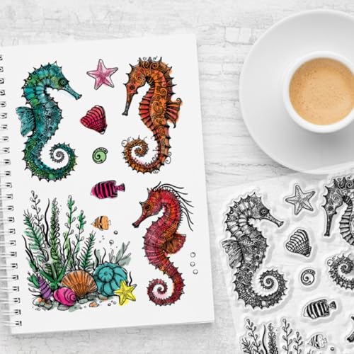 CHGCRAFT 4 Pcs Ocean Theme Pattern Clear Stamps Turtle and Octopus Silicone Stamp Seal for DIY Scrapbooking and Card Making Paper Craft Decor 6.3 × 4.3 Inch - style: Ocean Theme
