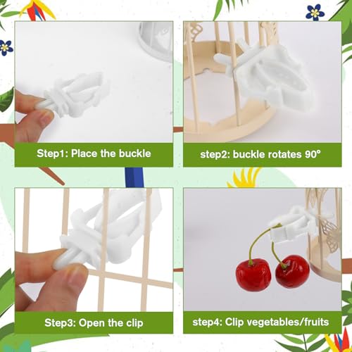 6 Pack Bird Cage Food Holder Bird Cage Clips Parrot Fruit Vegetable Clips White Cages Feeder Clip for Cockatoo Cockatiel Budgie Parakeet Macaw Conure