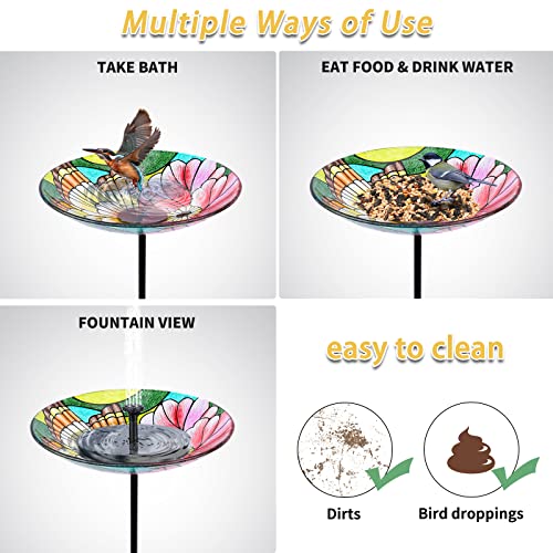 Glass Bird Baths for Outdoors, Feeder Birdbath Bowl for Garden Decor | 25 Inch Height Glass Bird Bath for Outside, Butterfly Birdbaths Bowl with Metal Stake, Bird Feeders for Patio, Lawn Decor - color: Butterfly