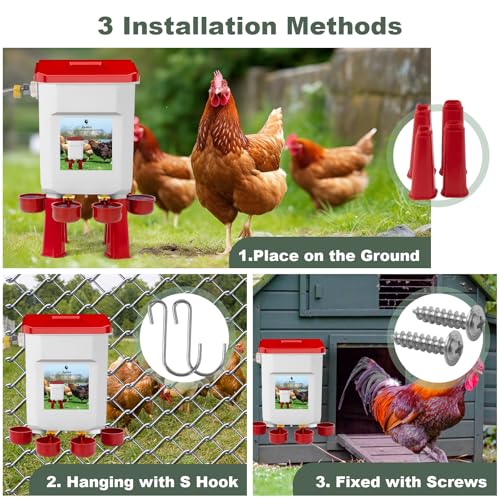 Automatic Chicken Waterer, Float-Controlled Chicken Water Feeder, Large Watering System with 60 Inch Water Hose (One End 3/4''), Poultry Waterer for Duck Quail Turkey Chick (2 Gallons, Red) - color: Red