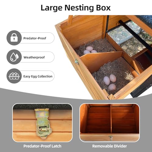 113inch Chicken Coop, Large Wooden Chicken Coop with Nesting Boxes & Run Cage for 3-6 Chickens, Outdoor Hen House Poultry Hutch Rabbit Cage with No-Slip Ramp & Pull-Out Tray for Backyard Farm - color: brown