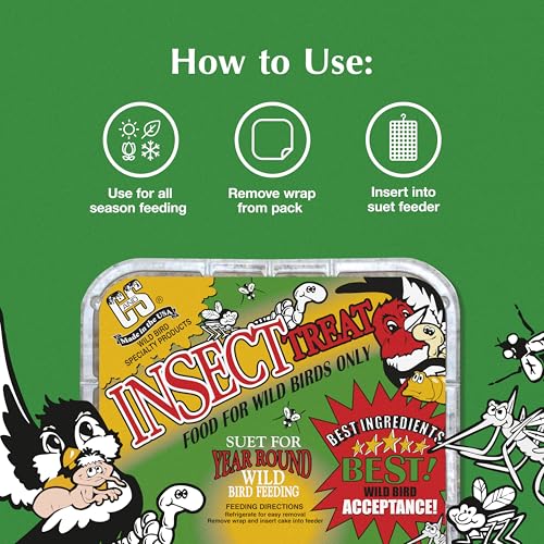 C&S Insect Suet Treat, Suet Cakes for Wild Birds, Pack of 8 | Suet cakes for woodpeckers, made with real insects, use in a suet feeder year-round - style: Insect, 8 Pack