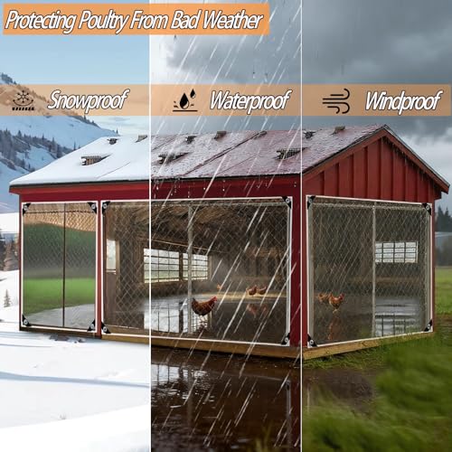 6.5 x 9.8 FT Thickened Chicken Coop Cover for Winter, Waterproof & Anti-Tear Chicken Coop Insulation with Rope, Chicken Run Sidewalls, Windproof Clear Chicken Coop Tarp for Chicken Run
