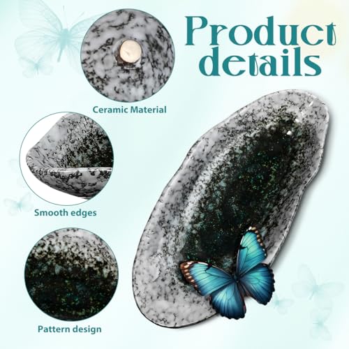 Toddmomy Butterfly Puddler Garden Stone, 8.25inch Outdoor Butterfly Feeder Bee Watering Station Ceramic Bird Bath Water Food Holder for Feeding for Yard Lawn Decoration