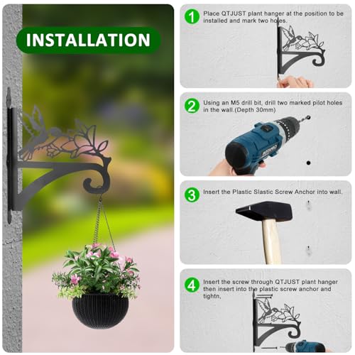 ATKKE Hanging Plant Bracket Hangers Indoor Iron Wall Mount,11” Hummingbird Silhouette Ornamental Iron Hangers Hookers for Flower Pot Lantern Bird Feeder Wind Chimes - size: Hummingbird