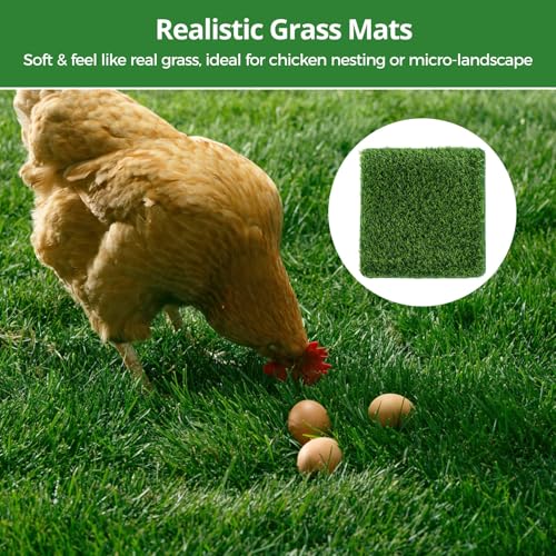 24 Pack Chicken Nesting Box Pads, Washable Artificial Turf Mats, Reusable Fake Grass Beddings for Chicken Coops, Indoor/Outdoor Green Rugs for Poultry and Home Décor, 12x12-inch