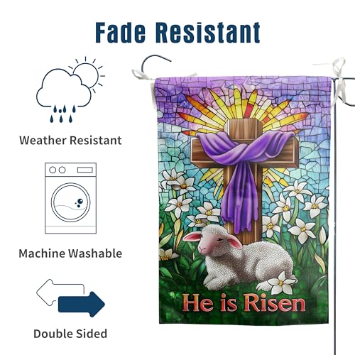 Christian Easter Garden Flags for Outside 28x40 Double Sided He Is Risen House Flag Religious Easter Lamb Decor Stained Glass Cross Flag Lily Spring Outdoor Flag Large - color: eastercross