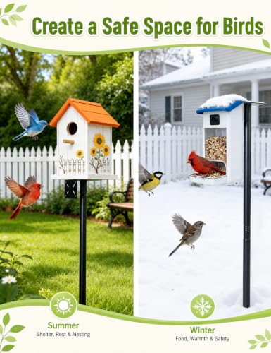 Bird Feeder Pole Kit with Squirrel Baffle, 76 Inch Heavy Duty Bird House Pole, 1-Inch Diameter Metal Bird Feeder Stand with Mounting Plate for Outdoor Smart Bird Feeders - size: 76in With baffle