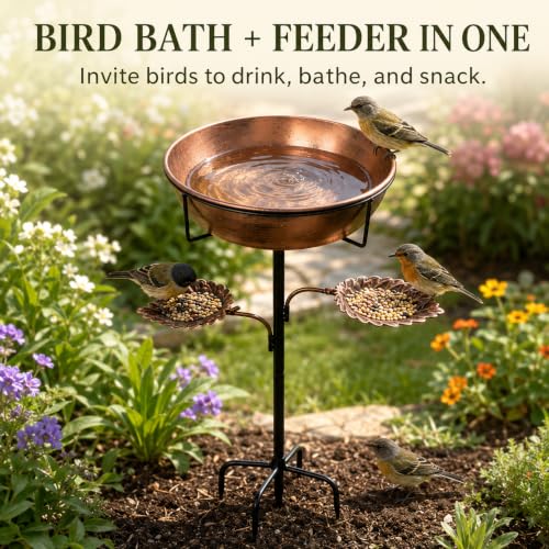 Bird Bath for Outdoor - 3" Deep Garden Metal Bird Bath with Removable Bowl Heavy-Duty Base,Winter Birdbath Feeder Rust-Proof Birdbaths for Garden Yard Lawn Decor,Easy to Clean Birdbaths(Bronze)