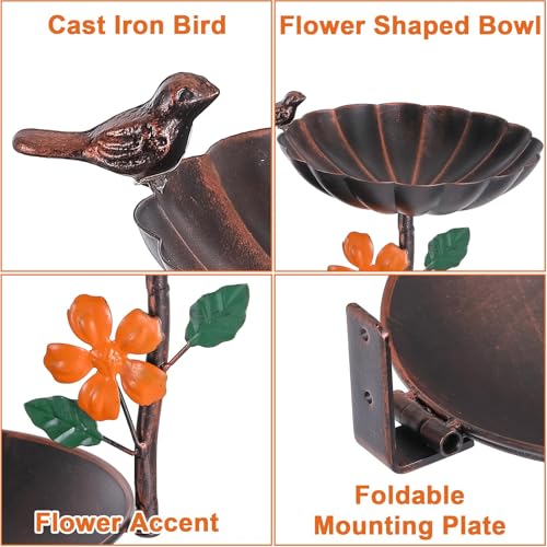 Tree Mounted Bird Bath, Wall Mount Bird Baths for Outdoors, Metal Birdbath and Feeder Combo, Antique Birdbaths Installed on Wooden Fences Trees Deck Outdoor Walls - color: Bronze2