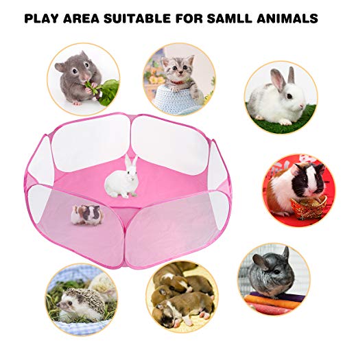 Guinea Pig Cage Rabbit Cage Indoor with Mat Playpen Perfect Size for Small Animal Pet Play Pen Easy to Clean Exercise Yard Fence Portable Tent for Hamsters, Chinchillas, Hedgehog, Puppy, Cats - color: Pink