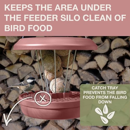 SWISSINNO Bird Feeders - No Mess Fat Ball/Suet Feeder for Outdoors Hanging - Smart Birds Lucerne Spill Proof Wild Cardinal Bird Feeder with Integrated Seed Catcher Tray - Dusty Rose - color: Dusty Rose, style: Lucerne