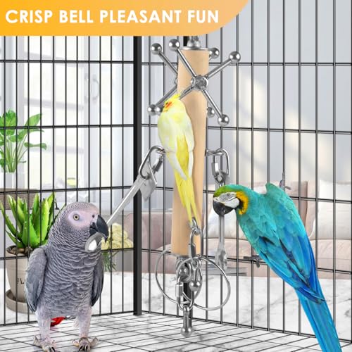 KATUMO Bird Toys, Parrot Pull Spoons, Spinning Toys for Small to Large Parrots - color: Yellow+Silvery