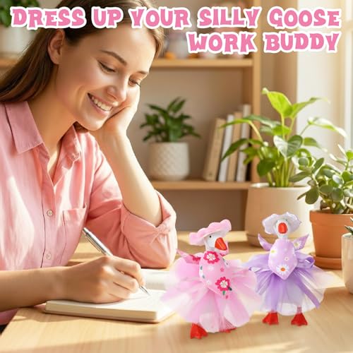 3 Sets 7 Inch Spring Desk Goose Outfits | Mini Bonnet Mesh Skirt Floral Bandana for Magnetic Statue Desk Decor