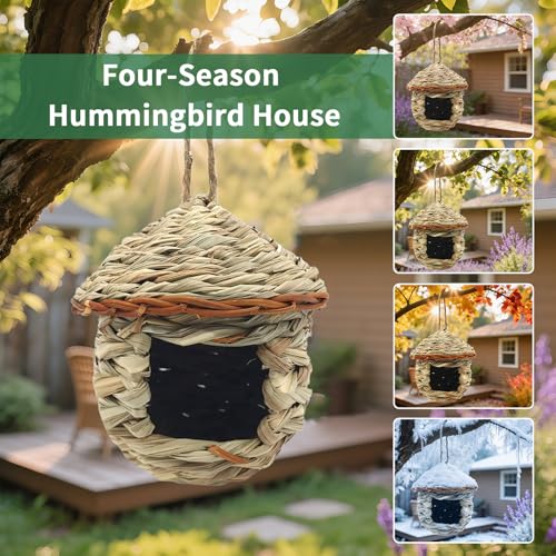 GUTE Hummingbird Houses 2Pcs Hand Woven Grass Hanging Bird Nest | Natural Grass,Hand-Knitted,Sturdy Shelter,Ventilated Cozy Design,Blends in Trees,Easy to Hang,Garden,Window. - color: Mushroom Shape, size: 2Pack