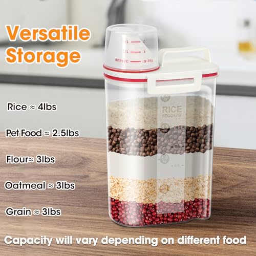 TBMax Rice Storage Container, Airtight Cereal Container Dispenser with Pourable Spout + Measuring Cup, BPA Free Plastic Storage Bin for Pantry Organization and Storage - color: Red