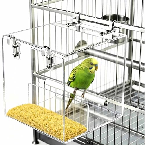 Hanging No Mess Bird Feeder for Cage, Transparent Acrylic Bird Feeder Cage | Bird Feeder Cage with Stainless Steel Hooks for Parrots, Canary, Budgerigar, Lovebird, Parakeet,Cockatiel - size: 6.3"L x 6.3"W x 6.3"H