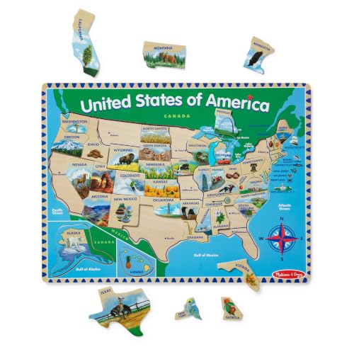 Melissa & Doug USA Map Wooden Puzzle (45 pcs) | 46 Piece Set, Wooden Puzzle Board With State Capitals, 45 State Pieces, Geography Learning Toys for Kids, Ages 5+