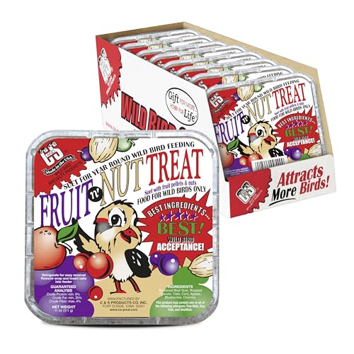 C&S Fruit n' Nut Suet Treat, Suet Cakes for Wild Birds, Pack of 8 | Suet cakes for woodpeckers, made with fruit n' nut, use in a suet feeder year-round - style: Fruit n' Nut, 8 Pack