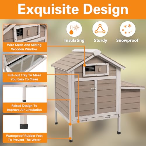 Gowoodhut Chicken Coop Rabbit Hutch with Removable Trays,Raised Floor Hen House with Nesting Box,Wooden Outdoor Poultry Cage Pet House with Ramp Run Hen Cage for Garden Backyard,Grey - size: Chicken-25