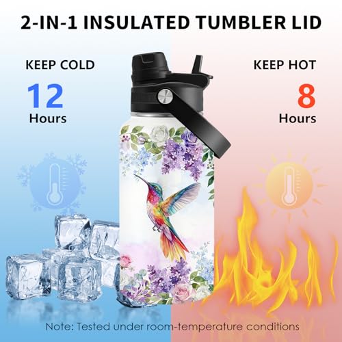 Bird Gift for Women, 26oz Water Bottle with Handle for Girl Friends - color: Spring-White