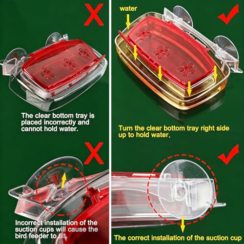 Window Hummingbird Feeder 2 Pack, Plastic Bird Feeding Tray with 3 Feeding Ports & Suction Cup Mount, Easy to Clean & Refill, Great Gift for Bird Watchers, 8-Ounce
