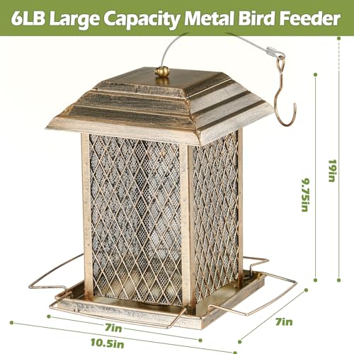 Bird Feeder, 6LB Large Capacity Metal Bird Feeders for Outdoor Hanging | Heavy Duty, 4 Perches, Drain Holes, Easy to Fill, Sturdy Wild Birdfeeder, For Outside Garden Yard - color: Large, 6 lbs