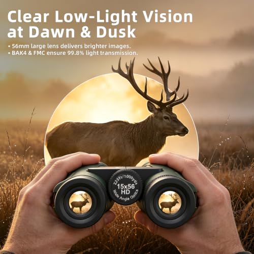 Aurosports 15x56 Binoculars for Adults - High Powered Bird Watching BAK4 & FMC Large Lens Clear Low Light Vision, Hunting Hiking Cruise Ship Men Gift