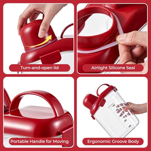 UFORU Cereal Container Storage,Rice Dispenser with Airtight Lid for Kitchen | Clear food storage container with easy pour design for rice, cereal, grains, flour, keeping pantry shelves neat and organized - color: 3L Red