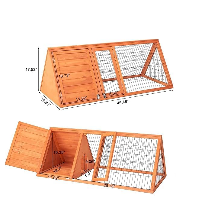 Small Chicken Coop Indoor Outdoor, Wooden Triangle Quail Cage All Weather Used Bunny Hutch with with Wire Fence,Pull-Out-Tray for Chick Duck Rabbit Guinea Pig(Brown) - color: Brown