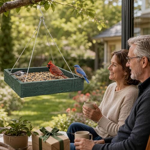 Hanging Platform Bird Feeder, 3.5 lbs Large Capacity Bird Feeder for Outdoors