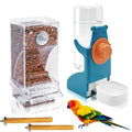 VCEPJH No Mess Bird Feeder with Water Dispenser, Automatic Parrot Feeder Drinker Parakeet Seed Dispenser Food Container with Cage Perch for Lovebirds Conures Budgies Canary Finch (4Pcs) - color: Blue