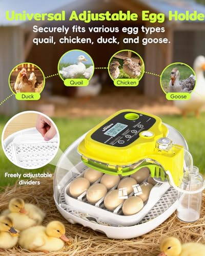Incubators for Hatching Eggs, 16 Eggs Incubator with Auto Water Refill, Automatic Turner, Digital Temperature Control & Humidity Display and Led Candler, Poultry Hatcher for Chicken, Duck, Quail