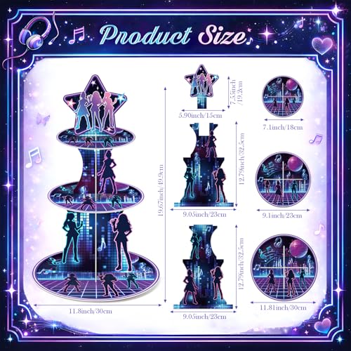 3 Tier Kpop Party Decorations Korean Pop Cupcake Stand Decoration Kpop Singer Theme Cupcake Tower Music Cake Holder Table Display for Korean Pop Singer Birthday Party Decoration Supplies - style: Kpop
