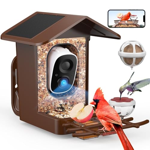 PeckCam® Bird Feeder with Camera Solar Powered 2K Live Video Auto Capture | AI Bird Species Identification, Instant App Alert, IP65 Waterproof, Easy Setup, Backyard Bird-Watching, Gift for Bird Lovers - color: Light Brown