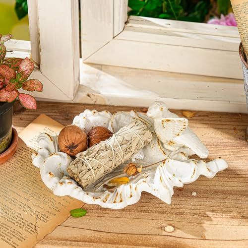 Sungmor Cast Iron Bird Feeder Dish, Rustic White Small Bird Feeding Tray | Decorative Leaf-Shaped Outdoor Bath Bowl Food Container for Garden, Patio or Yard - color: Rustic White