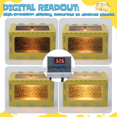 BreezeHug 15.7 x 11.8 x 11.8 in Brooder Box Kit for Chick Quails with Heated Lamp Digital Temperature Controller Cleaning Tool Kit Stickers Brooder Box for Chickens Ducks Quails Hamsters Rabbit Lizard